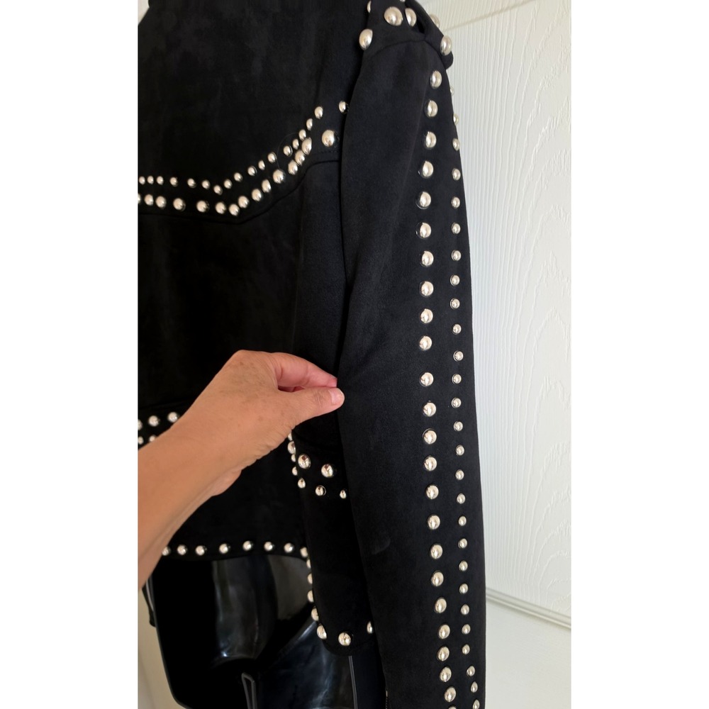Buddy Love Black Studded Suede Moto Jacket – Women's Edgy Biker Style Size L - Picture 13 of 16